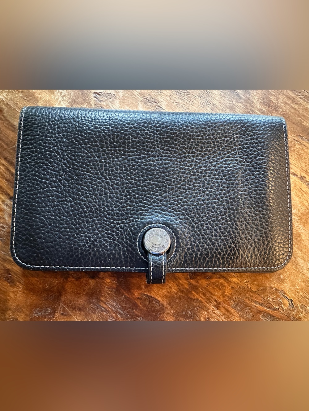 Hermes Black Pebbled Leather Wallet Clutch
